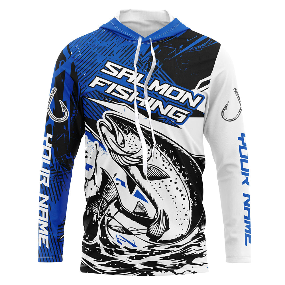 Personalized Chinook Salmon Fishing, Salmon Performance Long Sleeve Fishing | Blue