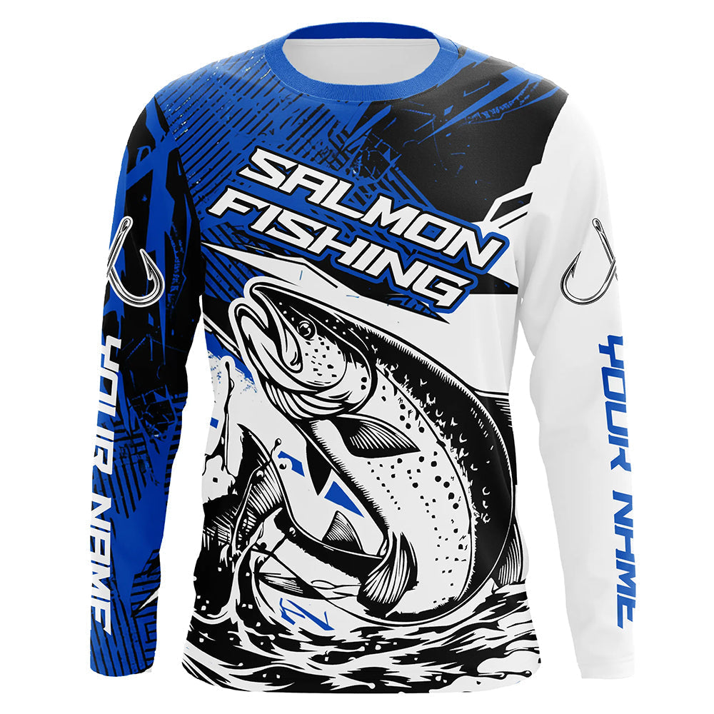 Personalized Chinook Salmon Fishing, Salmon Performance Long Sleeve Fishing | Blue