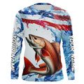 Redfish Fishing American Flag Long Sleeve Saltwater Fishing, Custom Redfish Fishing