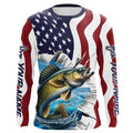 Custom American Flag Walleye Fishing Long Sleeve, Patriotic Walleye Fishing