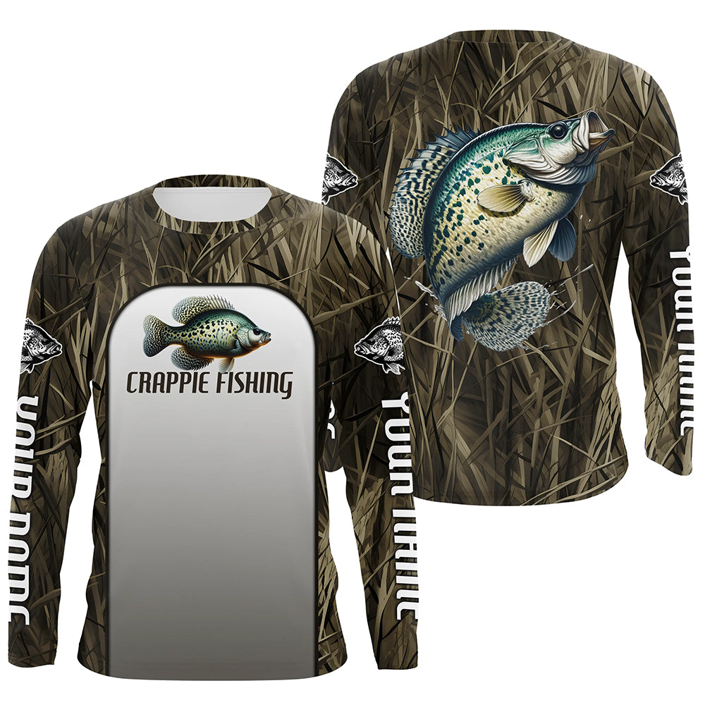 Crappie Fishing Grass Camo Custom Long Sleeve Fishing, Crappie Tournament Fishing