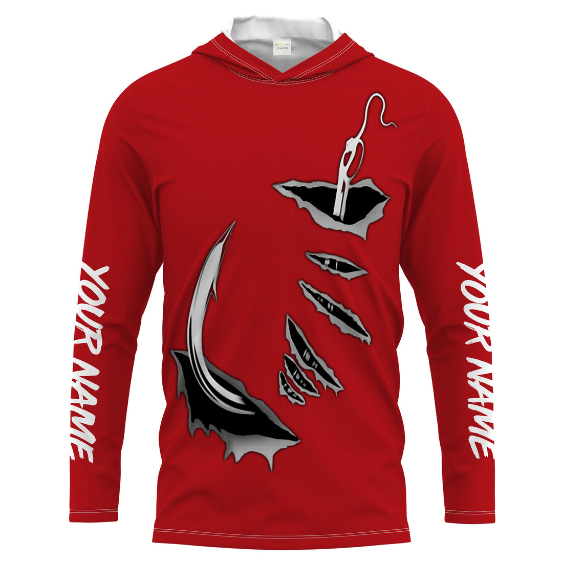 Fish hook Custom Red Long Sleeve performance Fishing Fishing