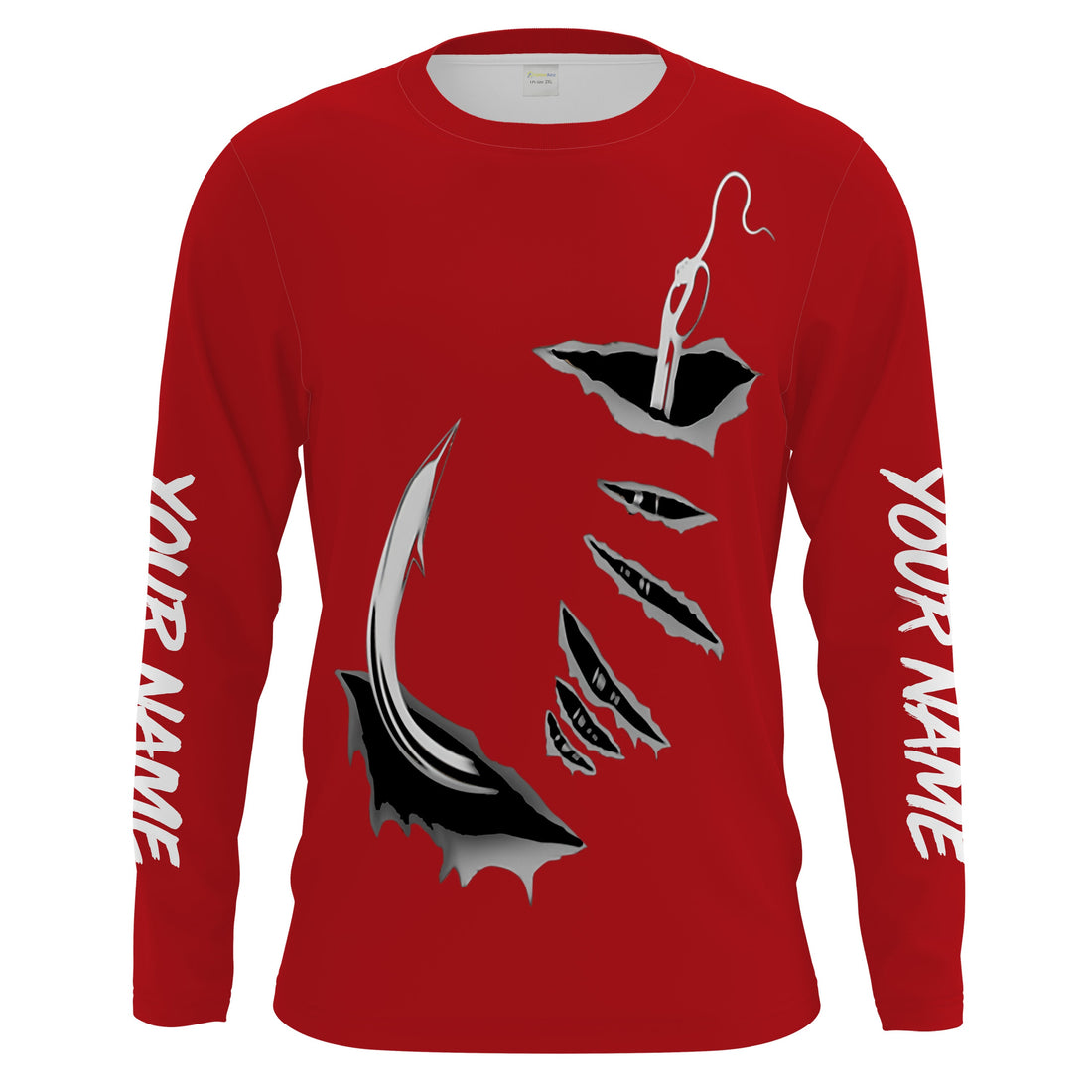 Fish hook Custom Red Long Sleeve performance Fishing Fishing