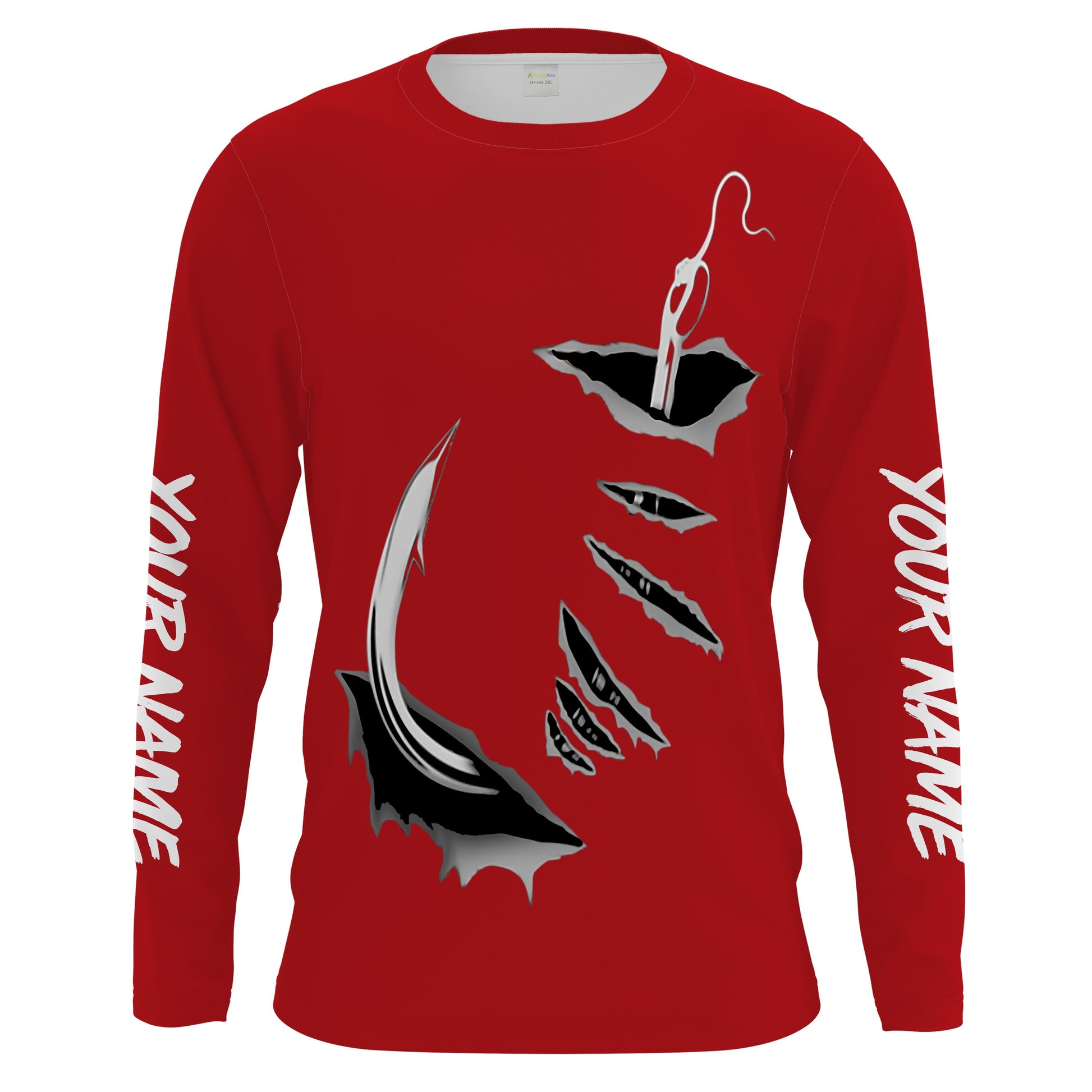 Fish hook Custom Red Long Sleeve performance Fishing Fishing