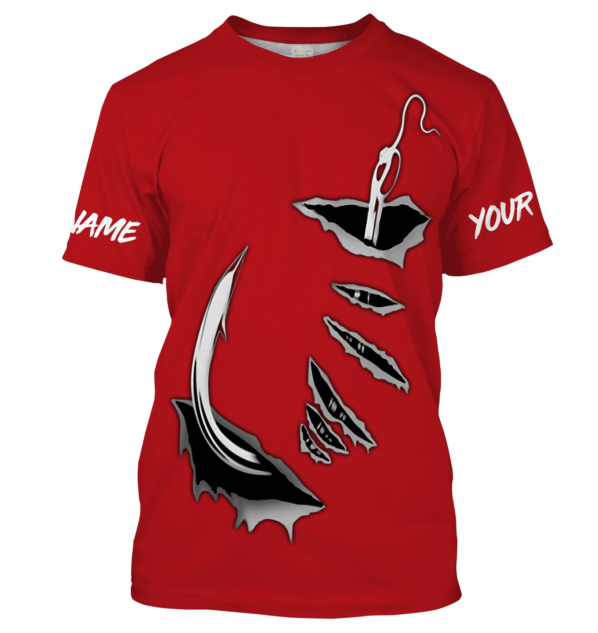 Fish hook Custom Red Long Sleeve performance Fishing Fishing