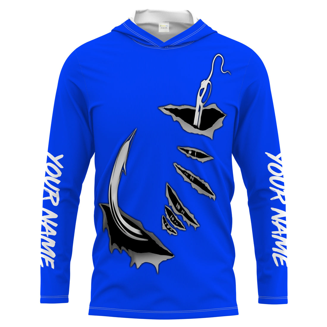 Fish hook Custom Blue Long Sleeve performance Fishing Fishing