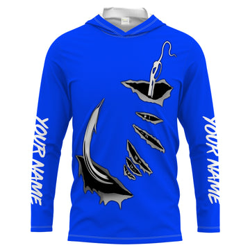 Fish hook Custom Blue Long Sleeve performance Fishing Fishing