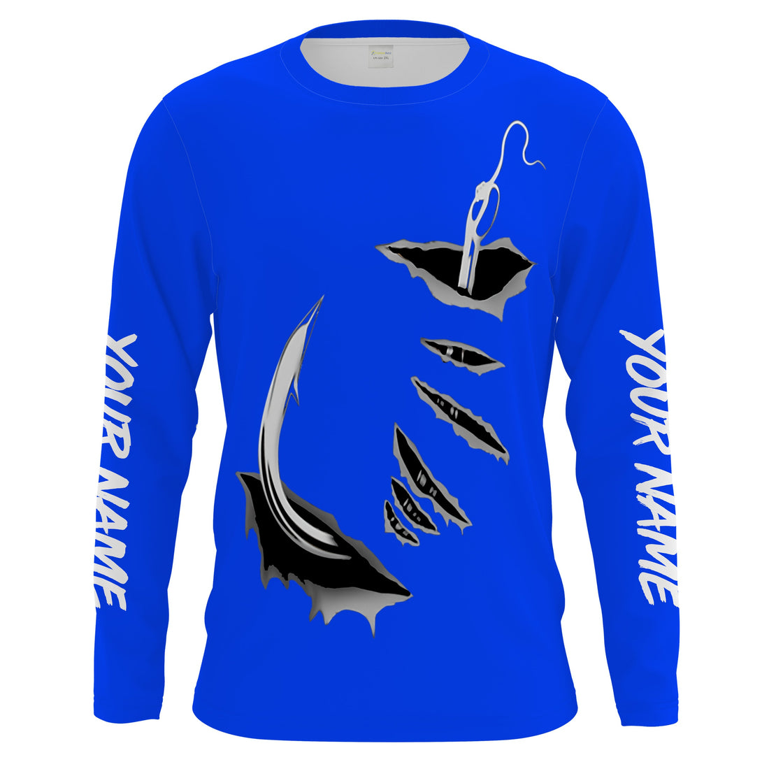 Fish hook Custom Blue Long Sleeve performance Fishing Fishing