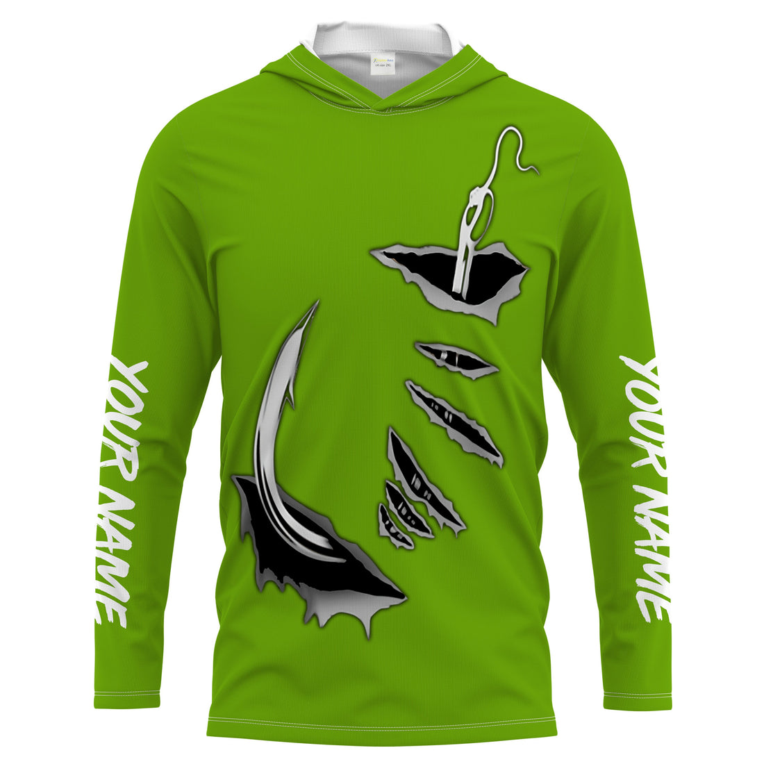 Fish hook Custom Green Long Sleeve performance Fishing Fishing
