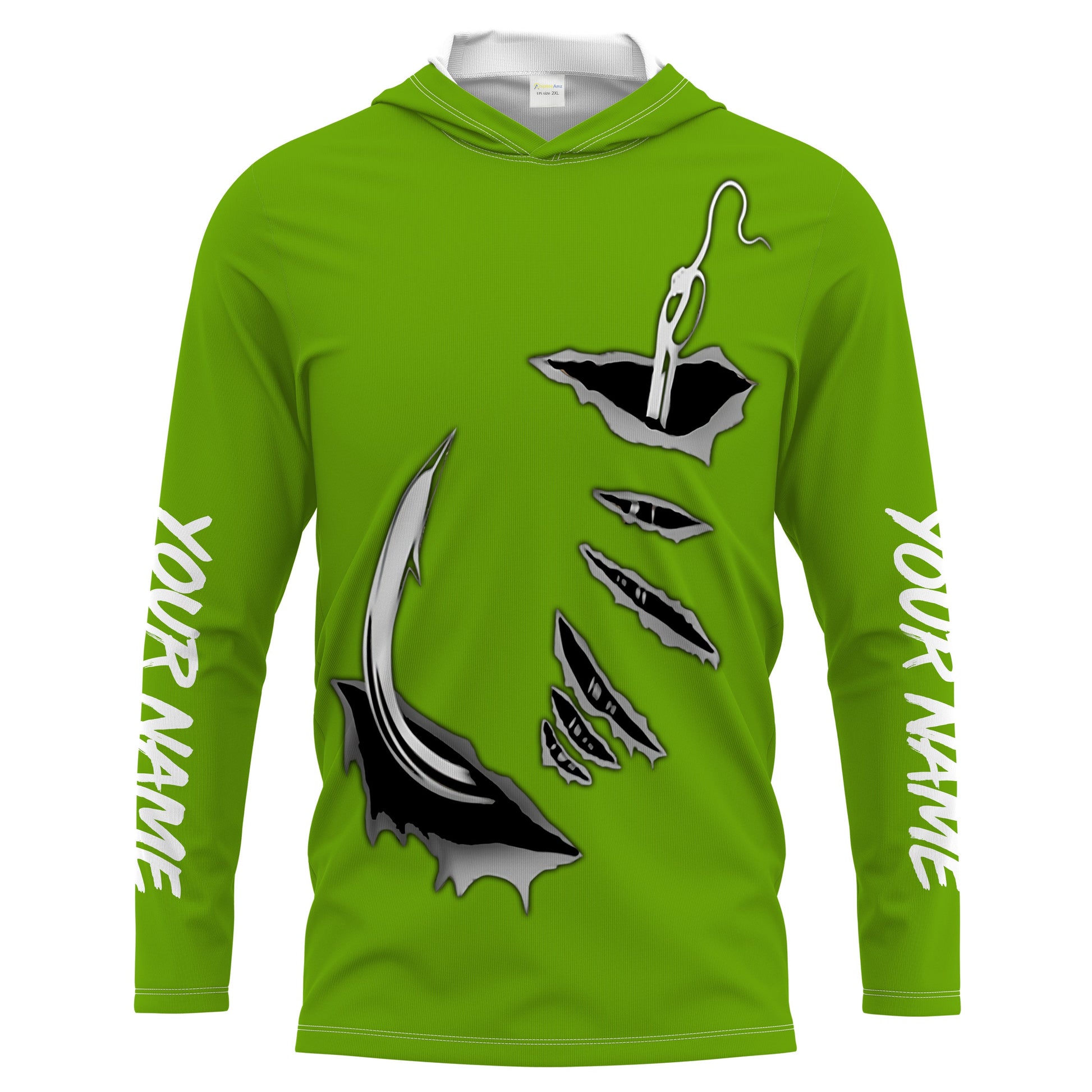 Fish hook Custom Green Long Sleeve performance Fishing Fishing