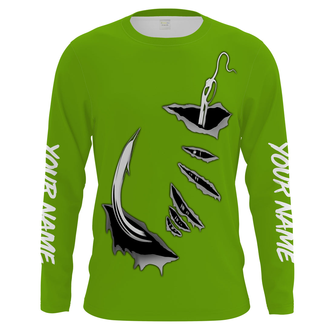 Fish hook Custom Green Long Sleeve performance Fishing Fishing