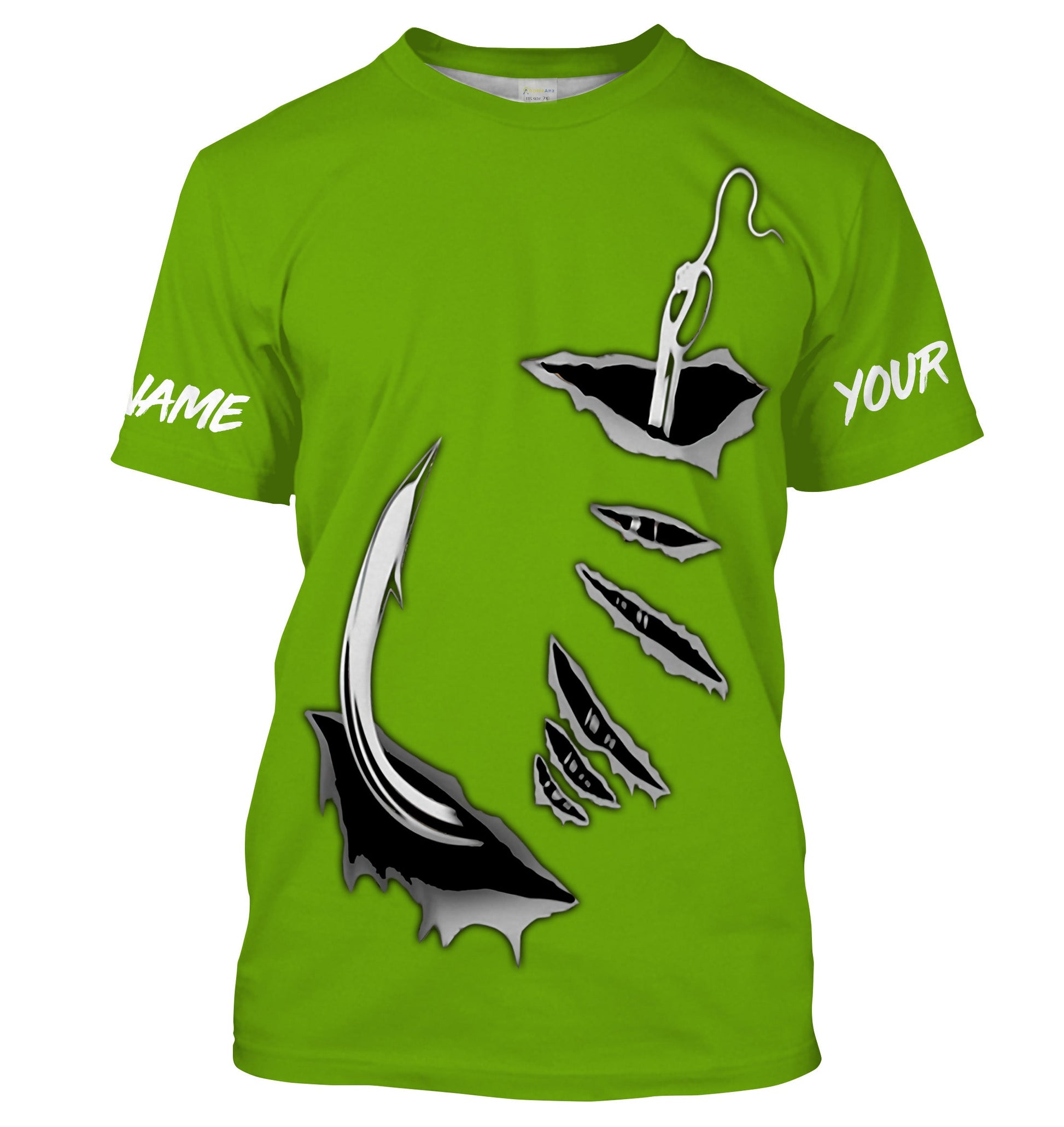 Fish hook Custom Green Long Sleeve performance Fishing Fishing