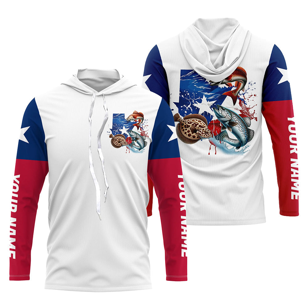 Personalized Texas Flag Fishing, Texas Slam Redfish Trout Flounder Long Sleeve Fishing