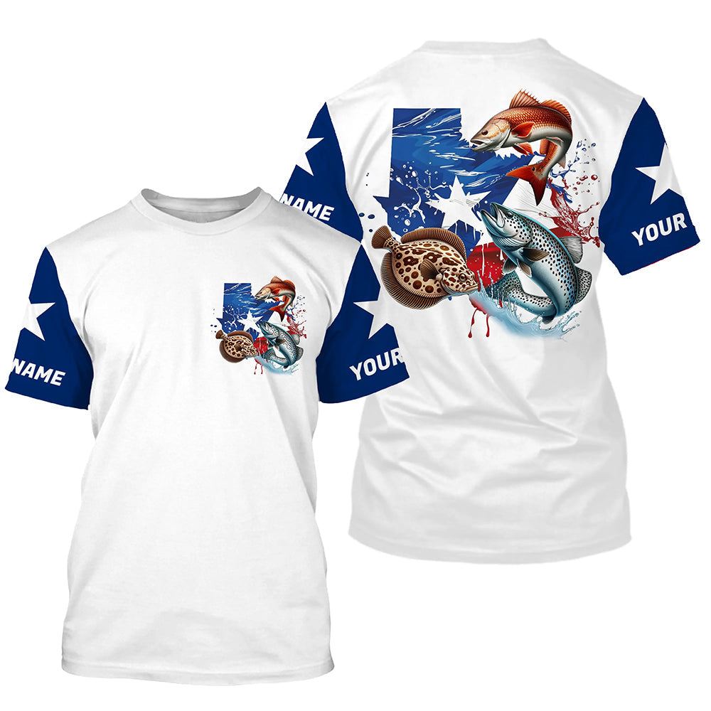 Personalized Texas Flag Fishing, Texas Slam Redfish Trout Flounder Long Sleeve Fishing