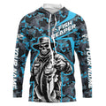 Custom Fish Reaper Skull Bass Long Sleeve Fishing, Bass Hunter Blue Camo Fishing
