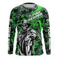 Custom Fish Reaper Skull Bass Long Sleeve Fishing, Bass Hunter Green Camo Fishing