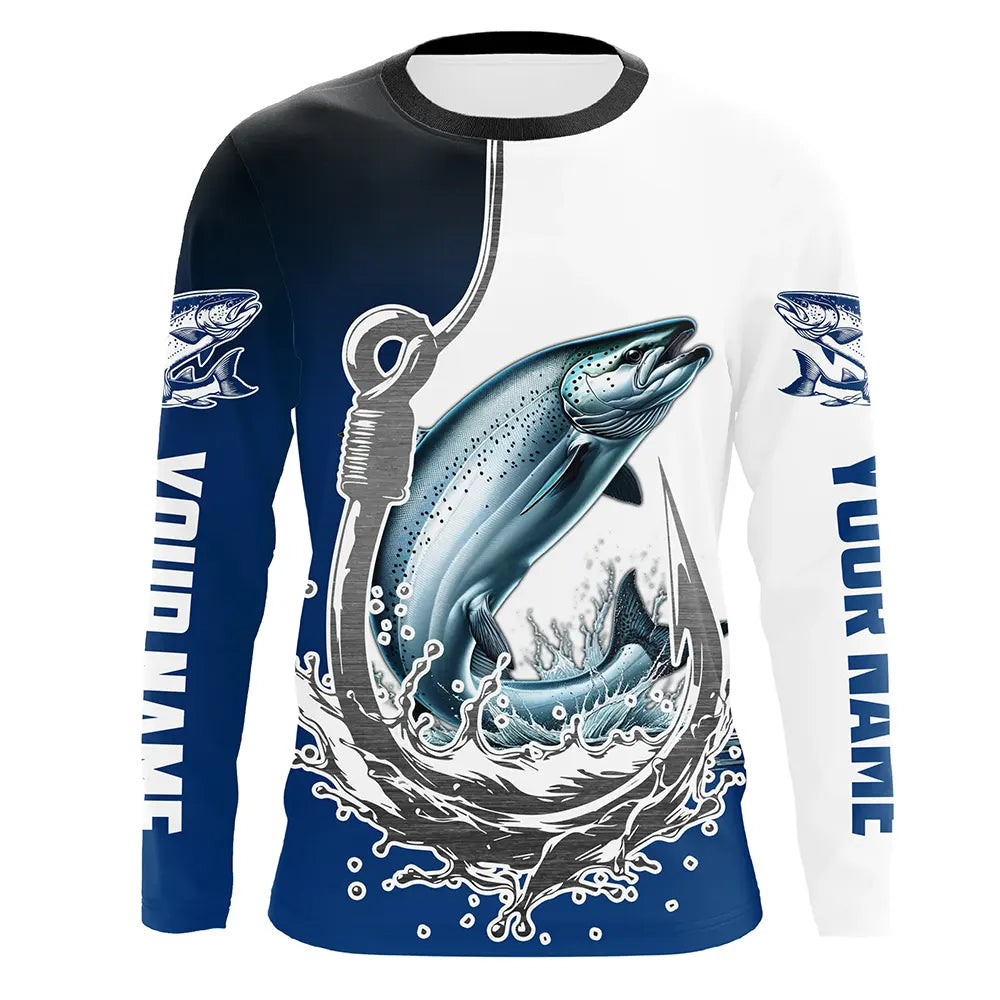 Custom Chinook Salmon Long Sleeve Fishing, Fish Hook Design King Salmon Fishing