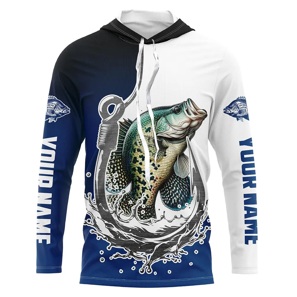Custom Crappie Long Sleeve Fishing, Fish Hook Design Crappie Fishing
