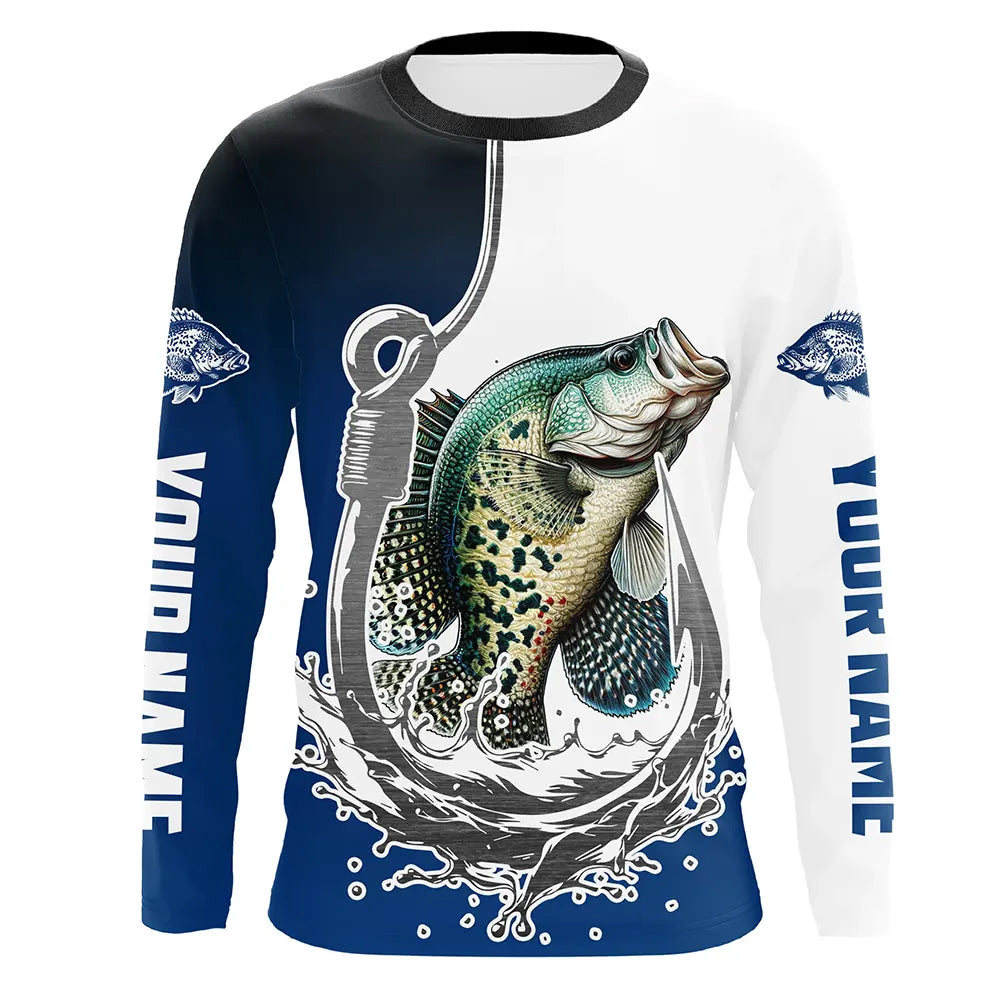 Custom Crappie Long Sleeve Fishing, Fish Hook Design Crappie Fishing