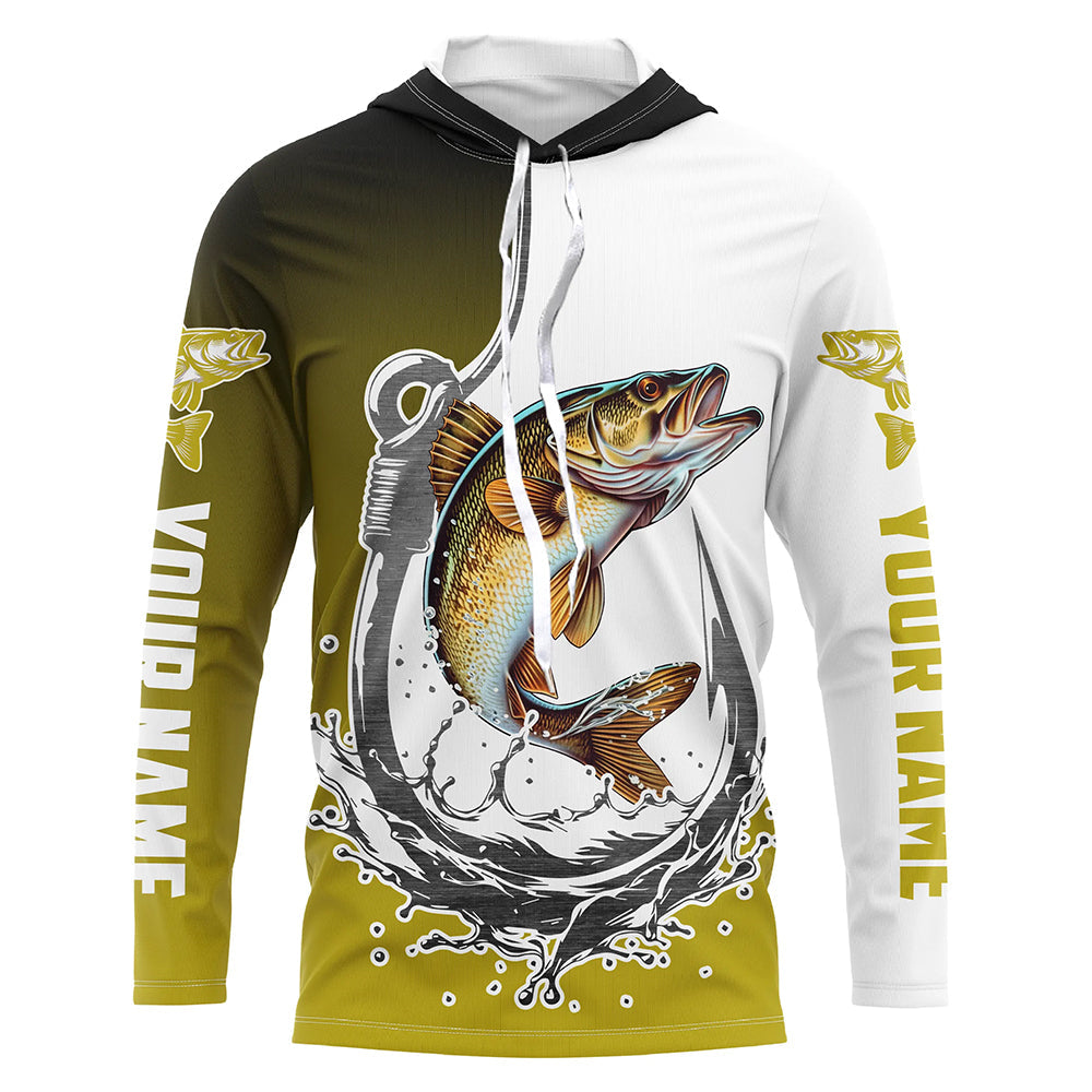 Custom Walleye Long Sleeve Fishing, Fish Hook Design Walleye Fishing
