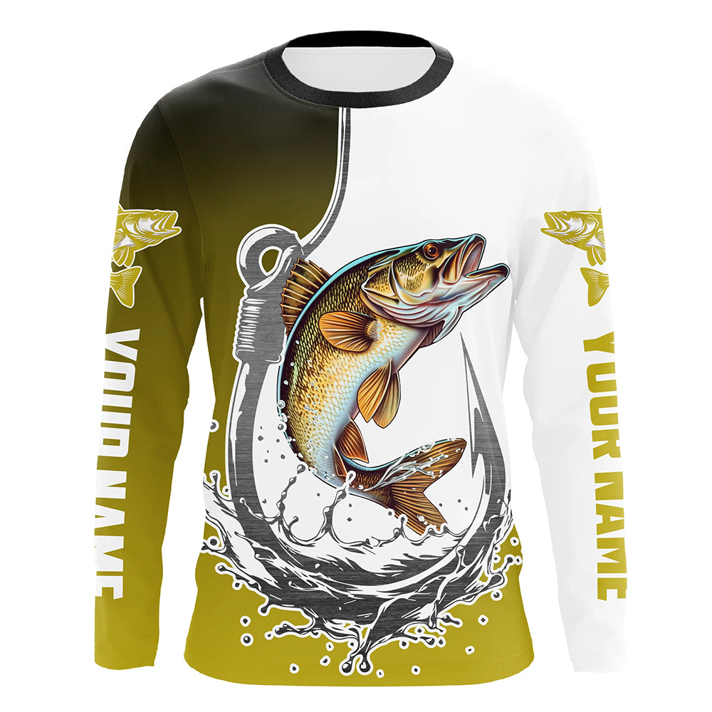 Custom Walleye Long Sleeve Fishing, Fish Hook Design Walleye Fishing