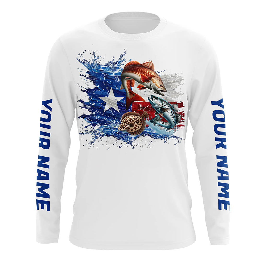 Personalized Texas Slam Redfish, Trout, Flounder Long Sleeve Fishing, Texas Fishing