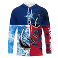 Texas Flag Fish Hook Custom Name Uv Long Sleeve Fishing With Ocean Waves Texture