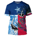 Texas Flag Fish Hook Custom Name Uv Long Sleeve Fishing With Ocean Waves Texture
