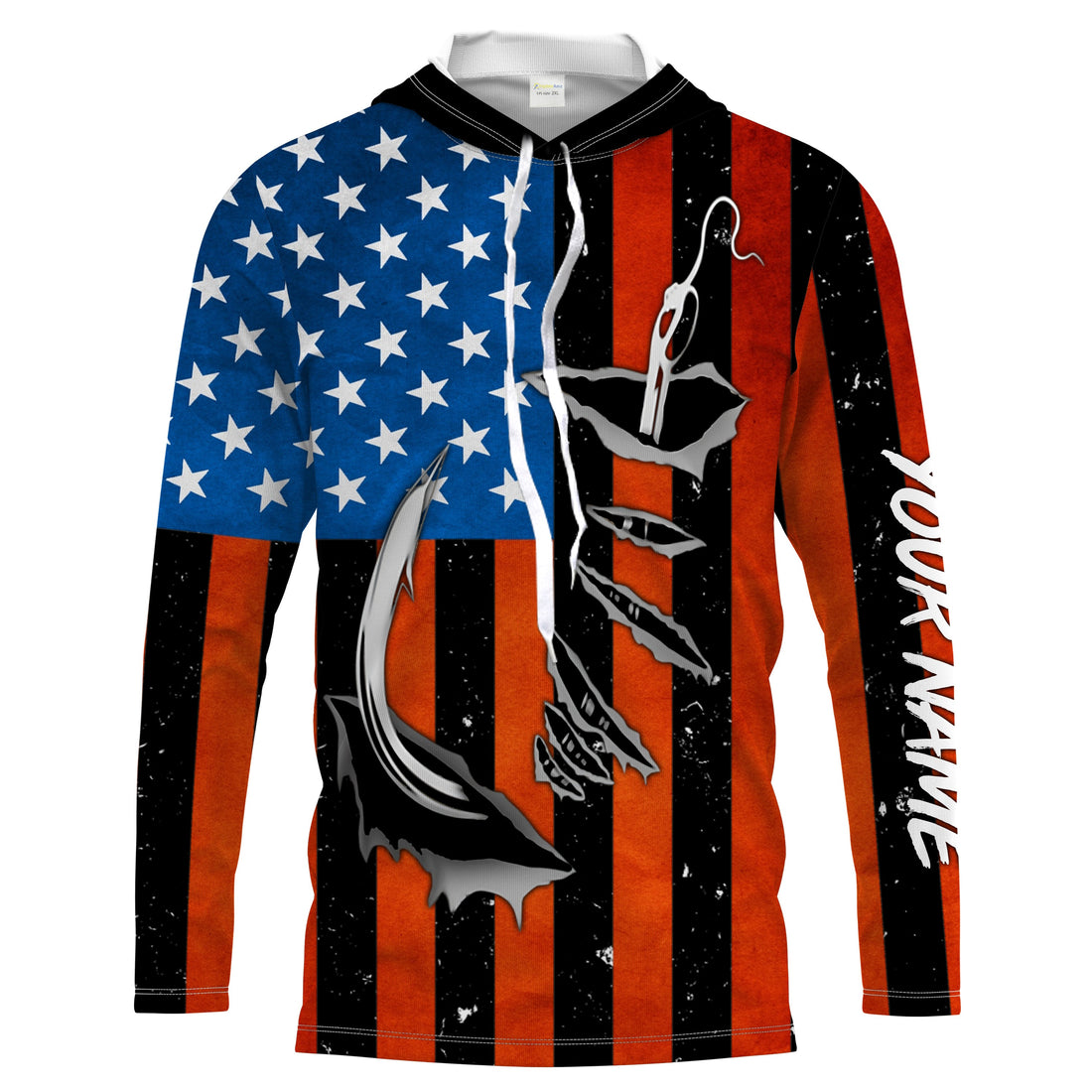 Personalized American Flag Fishing, Patriotic Fish hook Long sleeve performance Fishing