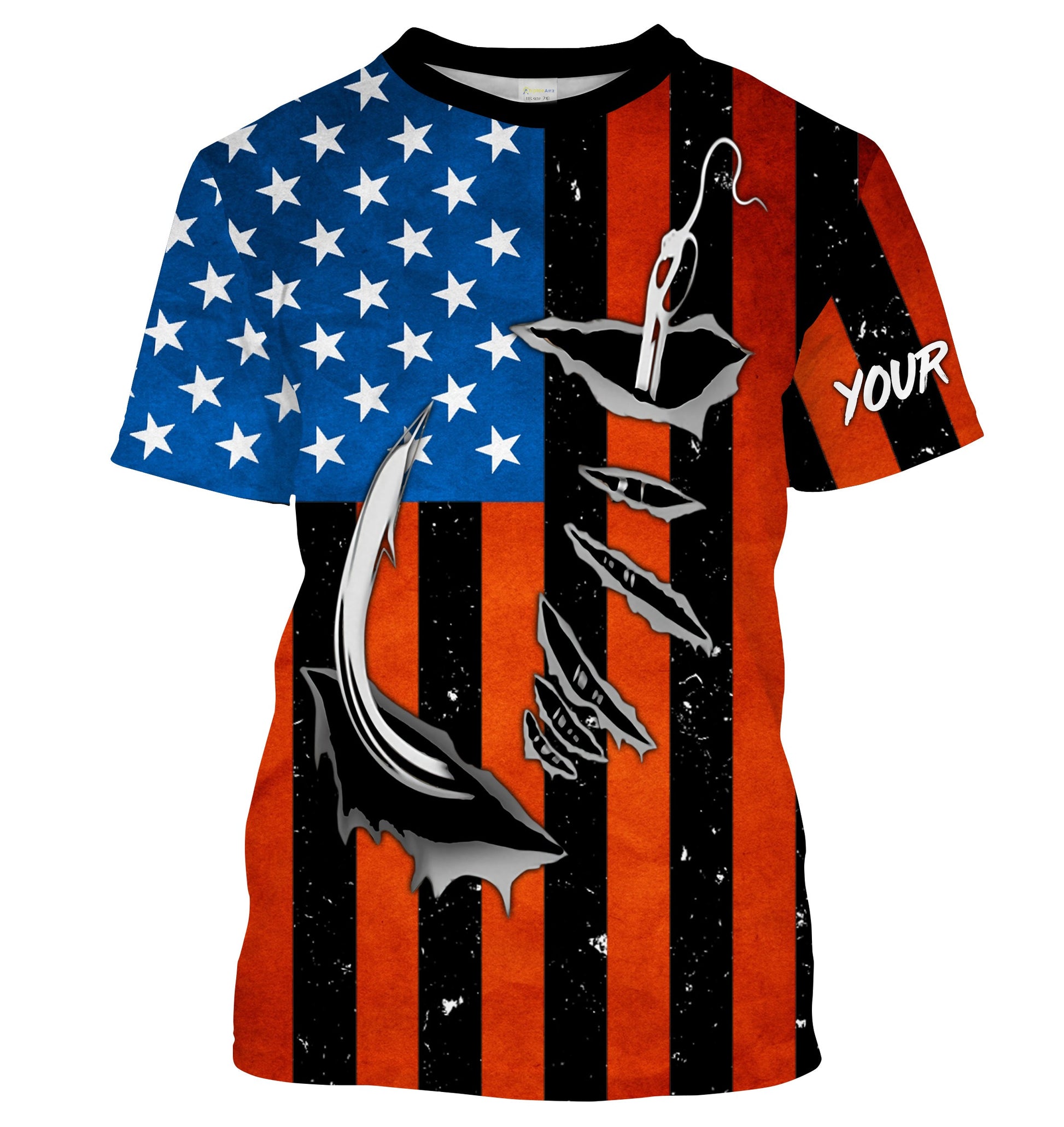 Personalized American Flag Fishing, Patriotic Fish hook Long sleeve performance Fishing