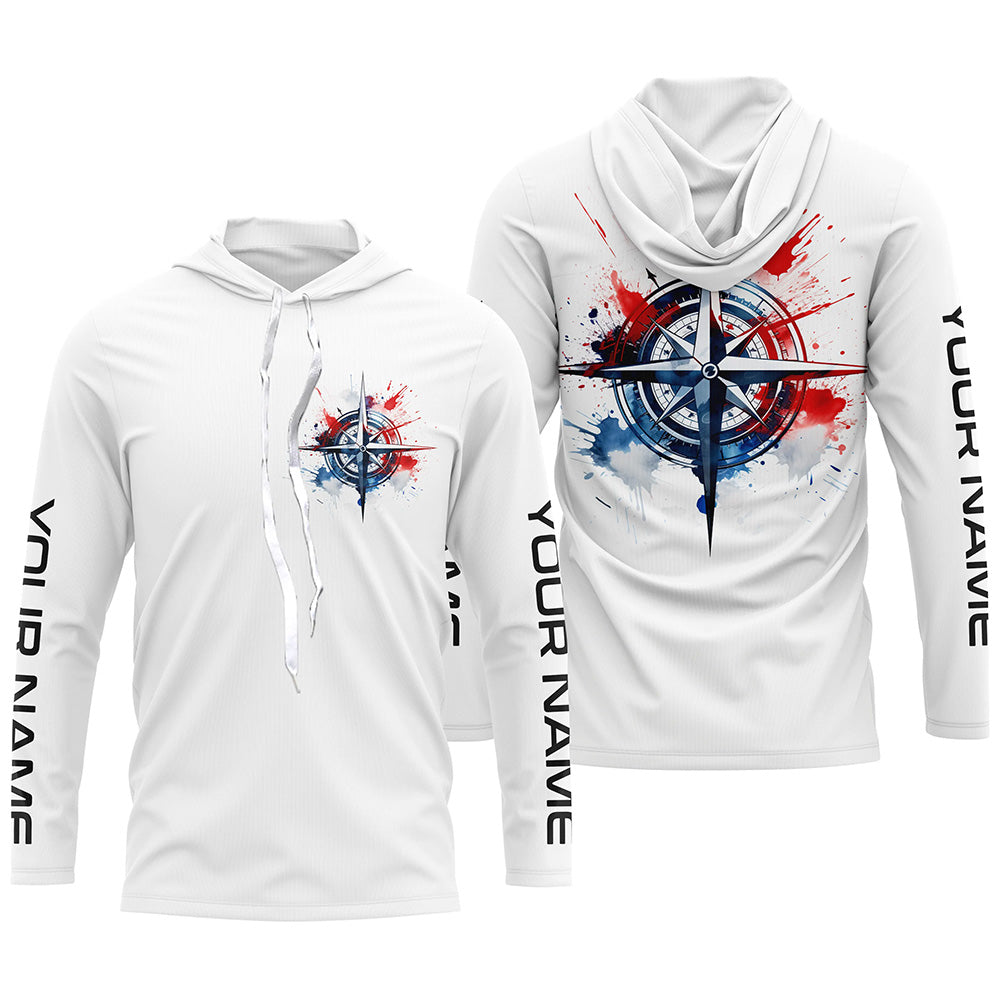 Red, White And Blue Compass Custom Performance Fishing, Patriotic Saltwater Fishing