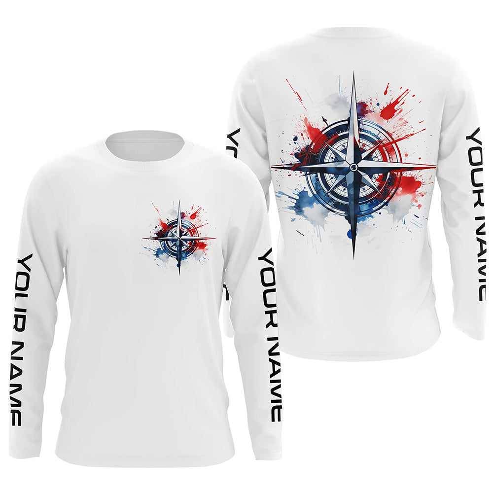 Red, White And Blue Compass Custom Performance Fishing, Patriotic Saltwater Fishing