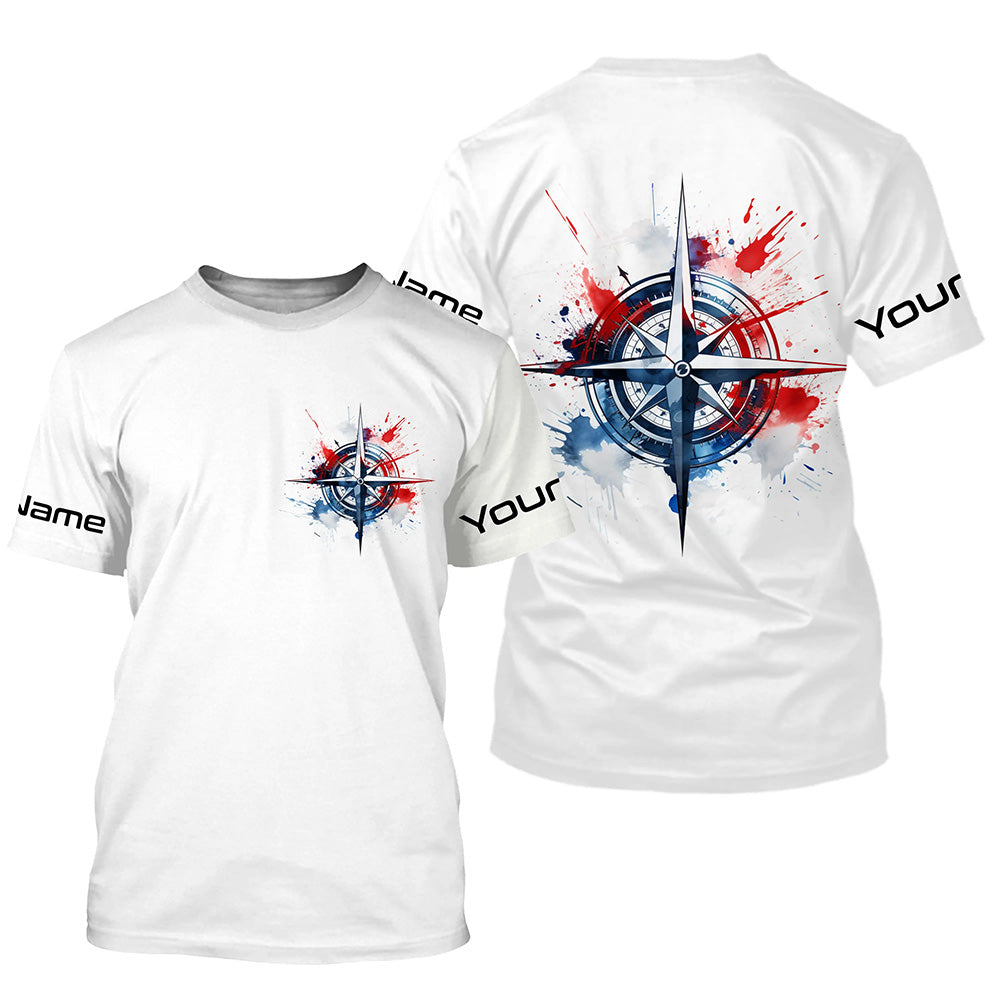 Red, White And Blue Compass Custom Performance Fishing, Patriotic Saltwater Fishing