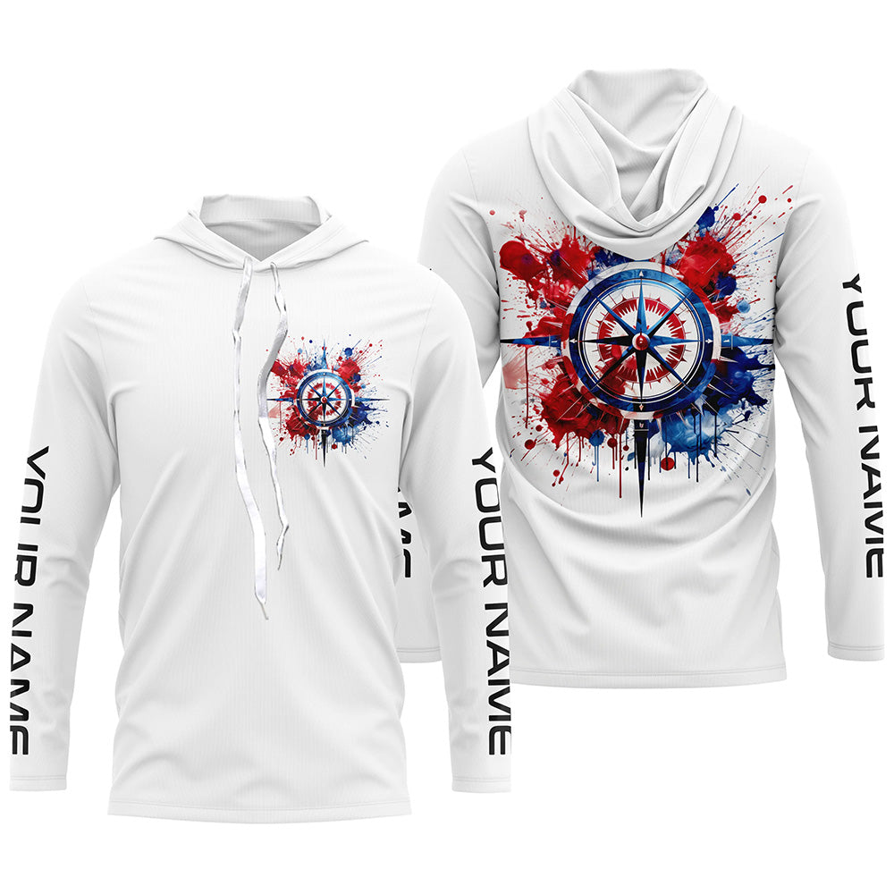 Red, White And Blue Compass Custom Performance Fishing, Patriotic Saltwater Fishing