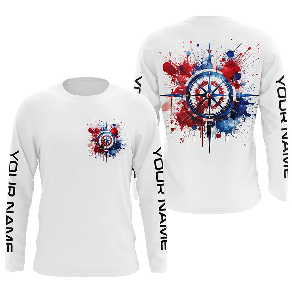 Red, White And Blue Compass Custom Performance Fishing, Patriotic Saltwater Fishing