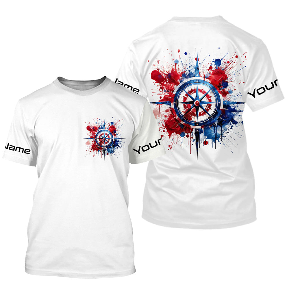 Red, White And Blue Compass Custom Performance Fishing, Patriotic Saltwater Fishing