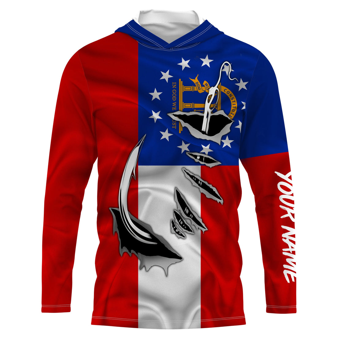 GA Fishing 3D Fish Hook Georgia Flag UV protection Custom long sleeves personalized fishing gifts IPH2029