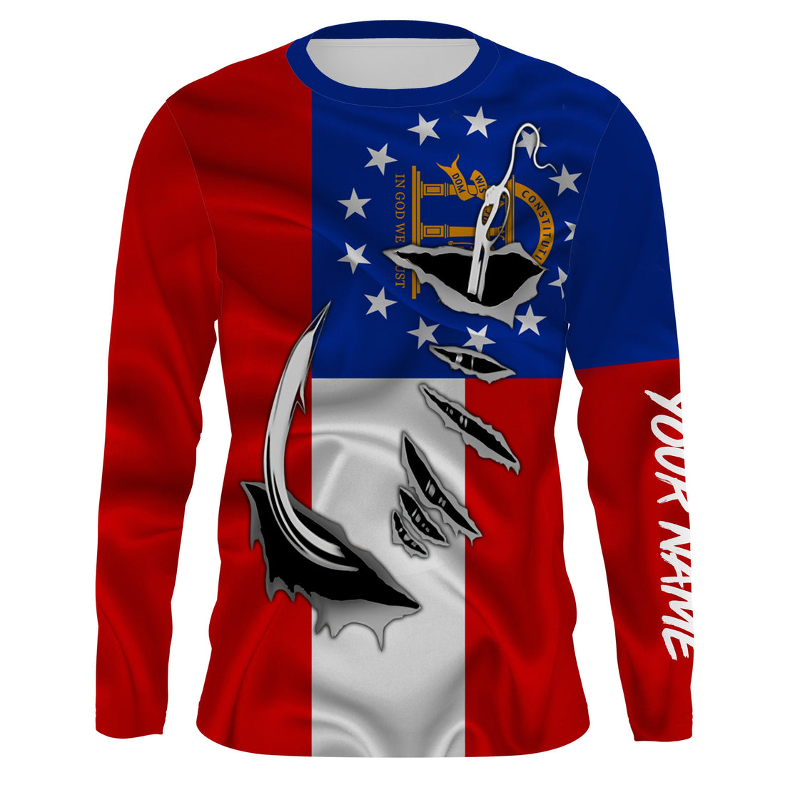 GA Fishing 3D Fish Hook Georgia Flag UV protection Custom long sleeves personalized fishing gifts IPH2029