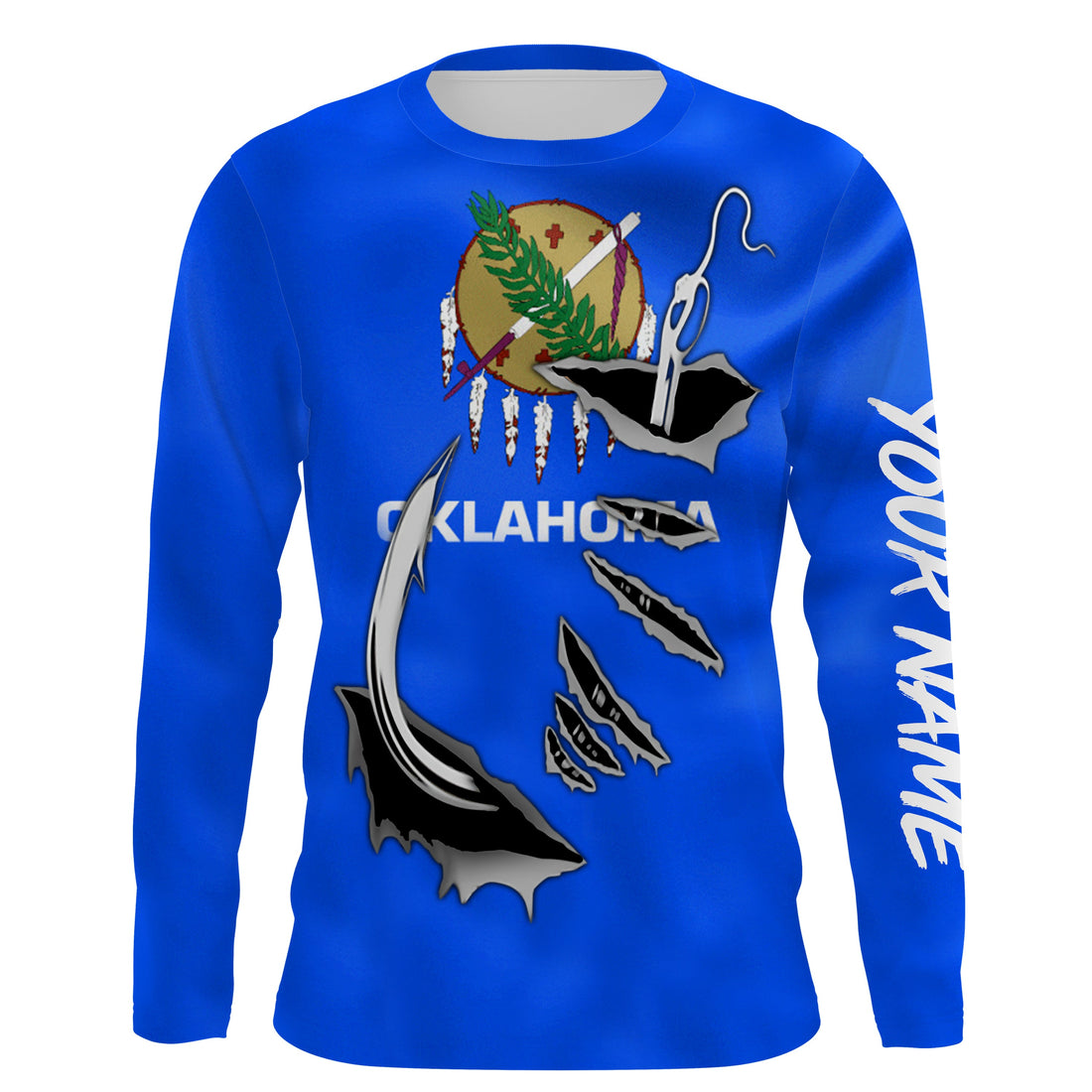 Oklahoma Flag 3D Fish Hook UV Protection Custom Long Sleeve performance Fishing IPHW502