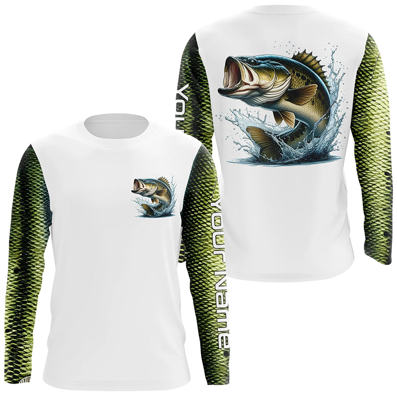 Custom Largemouth Bass Long Sleeve Tournament Fishing, Bass Fishing Scales Fishing
