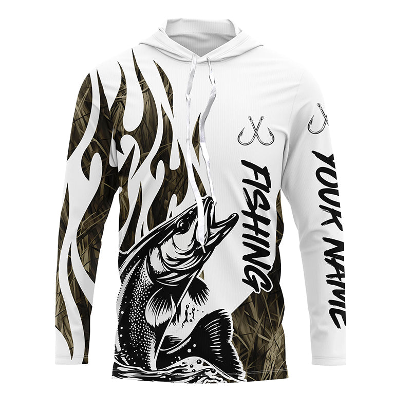 Walleye Fishing Camo Tattoo Custom Long Sleeve Fishing, Walleye Tournament Fishing