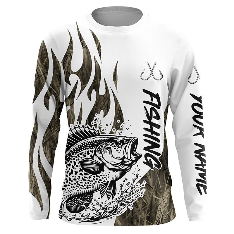 Crappie Fishing Camo Tattoo Custom Long Sleeve Fishing, Crappie Tournament Fishing