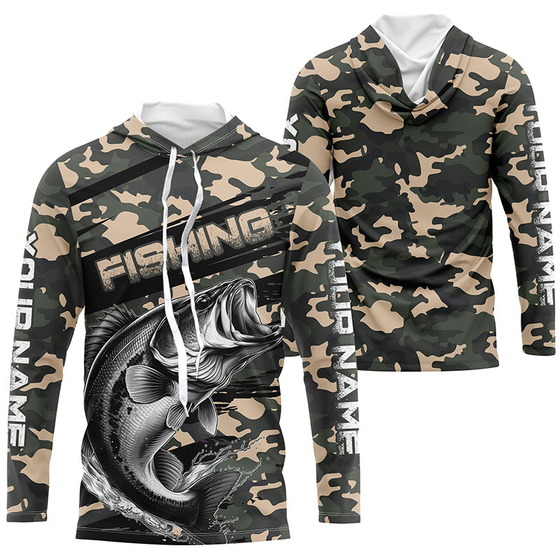Largemouth Bass Fishing Camo Custom Long Sleeve, Patriotic Bass Fishing