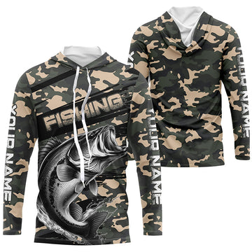 Largemouth Bass Fishing Camo Custom Long Sleeve, Patriotic Bass Fishing