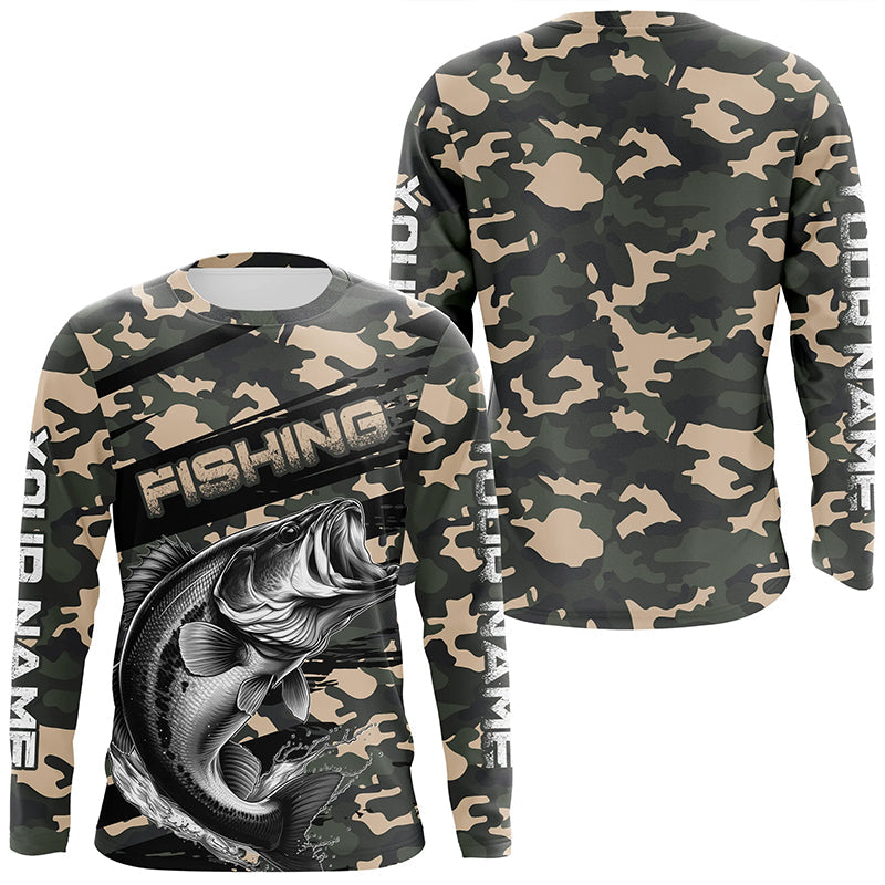 Largemouth Bass Fishing Camo Custom Long Sleeve, Patriotic Bass Fishing