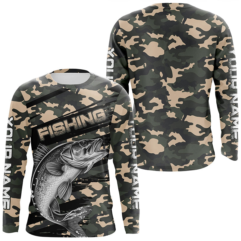 Walleye Fishing Camo Custom Long Sleeve, Patriotic Walleye Fishing