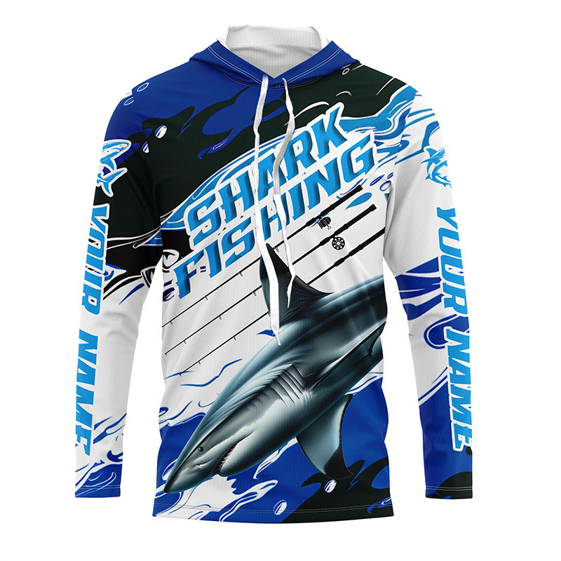 Blacktip Shark Fishing Custom Long Sleeve Performance, Shark Fishing Apparel | Blue Camo