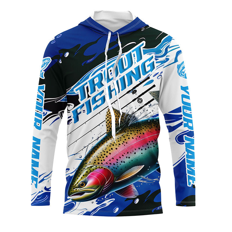 Rainbow Trout Custom Long Sleeve Fishing, Trout Fly Fishing | Blue Camo