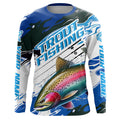 Rainbow Trout Custom Long Sleeve Fishing, Trout Fly Fishing | Blue Camo