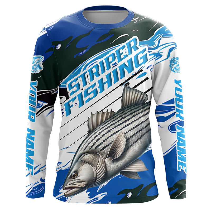 Striped Bass Fishing Custom Long Sleeve Performance, Striper Fishing | Blue Camo
